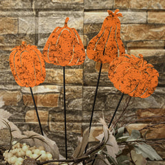 Chunful front view of four pumpkin stakes showing seasonal charm and instant curb appeal