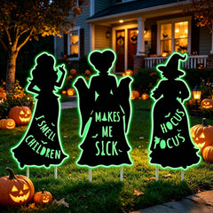 CIWEKA front view of three Hocus Pocus witch yard signs showing bold silhouettes and visibility