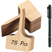 CJFocus front-packaging showing 75 bamboo plant labels and marker pen for easy garden organization