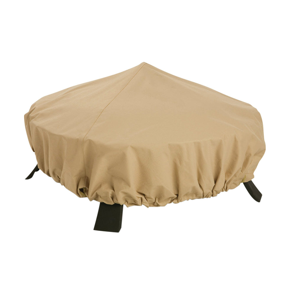 Classic Accessories front view of 44 inch round fire pit cover showing full fit and protection