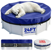 ClawsCover front packaging showing 24ft winter cover and included ratchet for clear contents