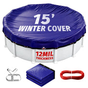 ClawsCover front view of 15ft round cover showing full pool protection