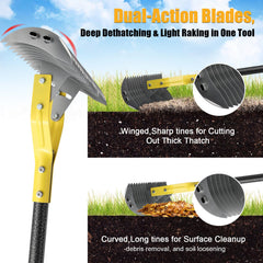 cogardenshower angled head detail demonstrating adjustable position for effective thatch removal and sweeping