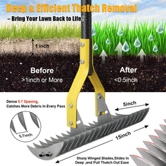 cogardenshower close-up of 19 hardened steel tines showing durability for dethatching and pulling debris