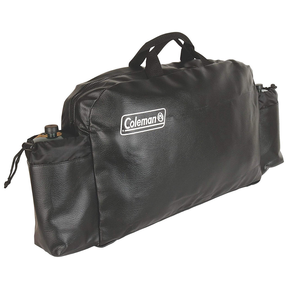 Coleman front view of carry case protecting stove, keeps gear secure