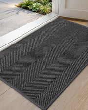 Color&Geometry front view of charcoal grey doormat showing neat entrance benefit
