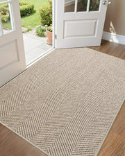 Color&Geometry front view of oatmeal mat showing welcoming look and protection