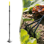 Colwelt front view showing dual-head cultivator rake and benefit of two tools