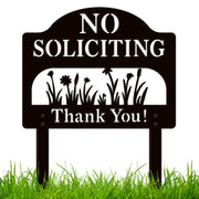 ComboJoy front view metal sign showing clear no soliciting message and curb appeal