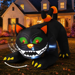 COMIN black cat front view showing full six-foot inflatable and yard presence