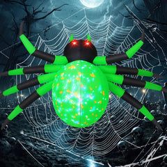 COMIN green spider glowing at night with LEDs for eye-catching display