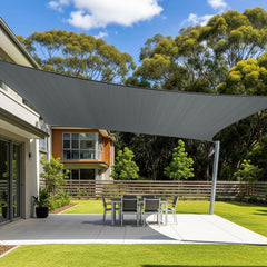 Cool Area front view of 8x8 dark grey shade sail showing clean rectangle coverage