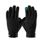 COOLJOB front view of black XL gloves showing full design and wrist strap for protection