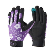 COOLJOB front view of gloves showing floral design and packaging, protective and attractive