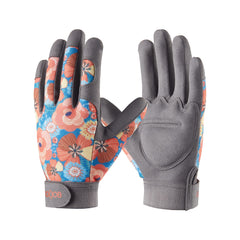COOLJOB front view of orange gloves showing full design and secure wrist strap benefit