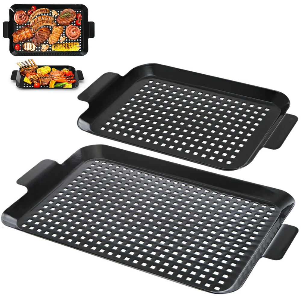 Covzoe front view of both pans showing sizes and durable build for versatile grilling