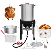 Creole Feast front setup showing full fryer and pots for backyard cooking benefits stability
