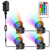 CREPOW front packaging showing four pond lights and remote, easy setup benefit