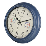 Crosstime front view of navy blue clock showing clear face and vintage charm benefit