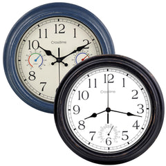 Crosstime front view of both 12-inch vintage clocks showing easy readability and style