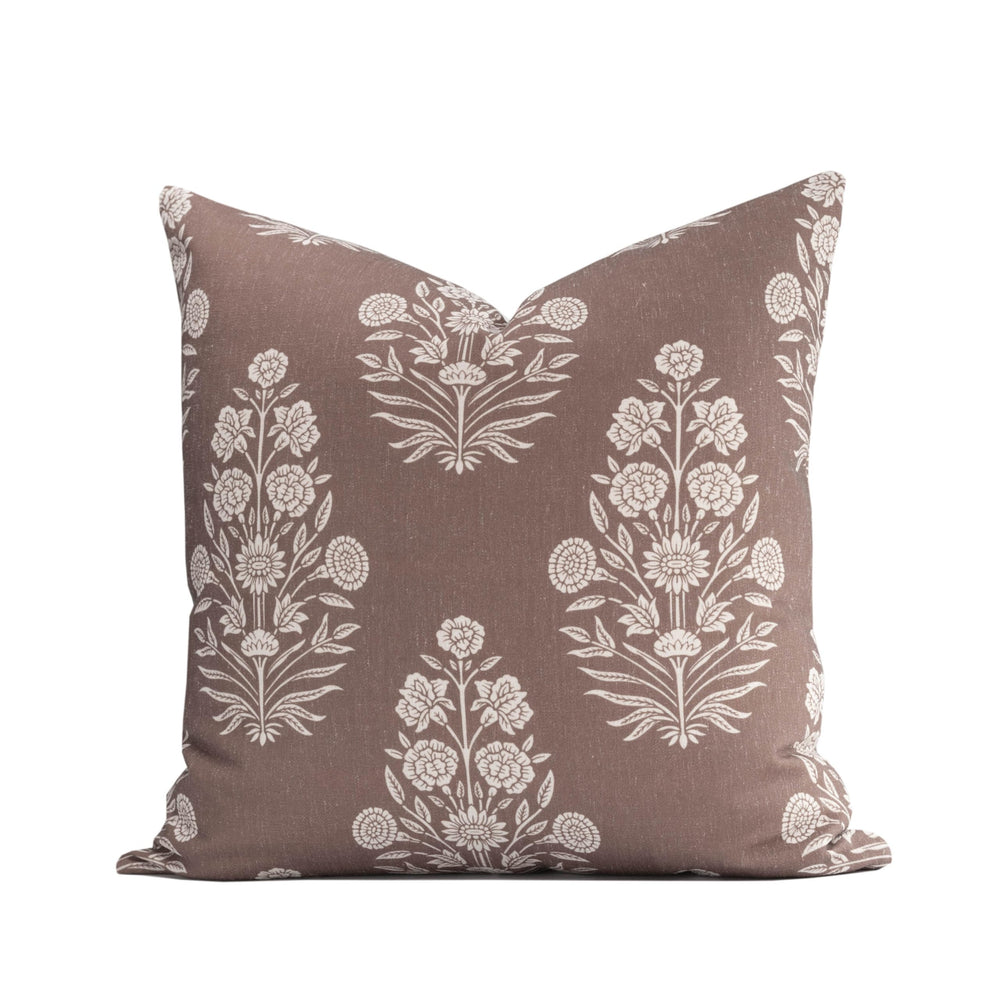 Crumbs Home front view of cocoa floral cover showing pattern and fit