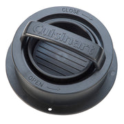 Cuisinart front view of 3-in-1 burger press showing compact shape and handle benefit: quick shaping