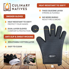 CULINARY NATIVES glove close-up showing silicone texture and secure grip benefits