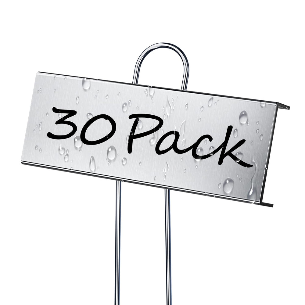 cureder front pack showing 30 metal plant labels and pen for organized gardening
