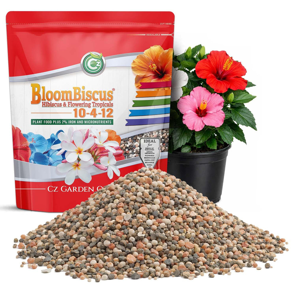 Cz Garden Supply front pouch showing BloomBiscus 4LB and benefits