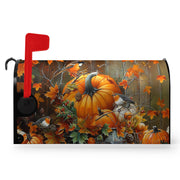 Dacawin front view of fall mailbox cover showing vibrant pumpkins and leaves, adds curb appeal