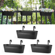 Dahey front view of planter set showing sleek black finish and depth benefits