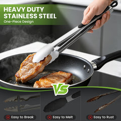 DAILY KISN tongs in use turning steaks on a hot BBQ for precise control