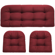 DANGHOOGY front view of three-piece red wicker cushion set gives vibrant comfort
