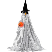Dansydaisy front view of 23 inch goose outfit showing silver cape and orange accents, festive curb appeal