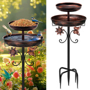 Daoeny front view showing antique bronze bird bath and double bowls for elegant garden appeal