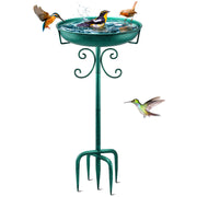 Daoeny front view of green metal bird bath showing vintage style and durable design