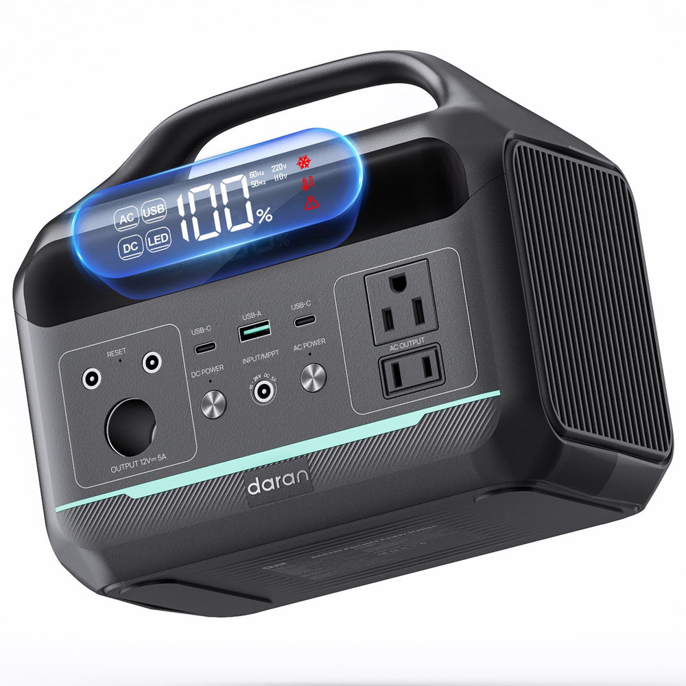 DaranEner front view showing compact design and display, easy portability
