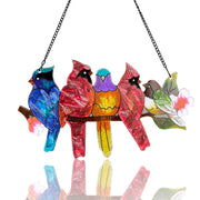 DASTOLL front view of cardinal stained glass suncatcher showing vibrant birds and colors