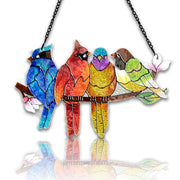 DASTOLL front view of birds suncatcher showing colorful glass and charm