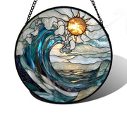 DASTOLL front view of blue and white waves suncatcher showing bright colors and curb appeal