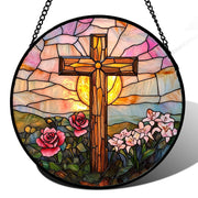 DASTOLL front view rose cross suncatcher showing vibrant colors and design