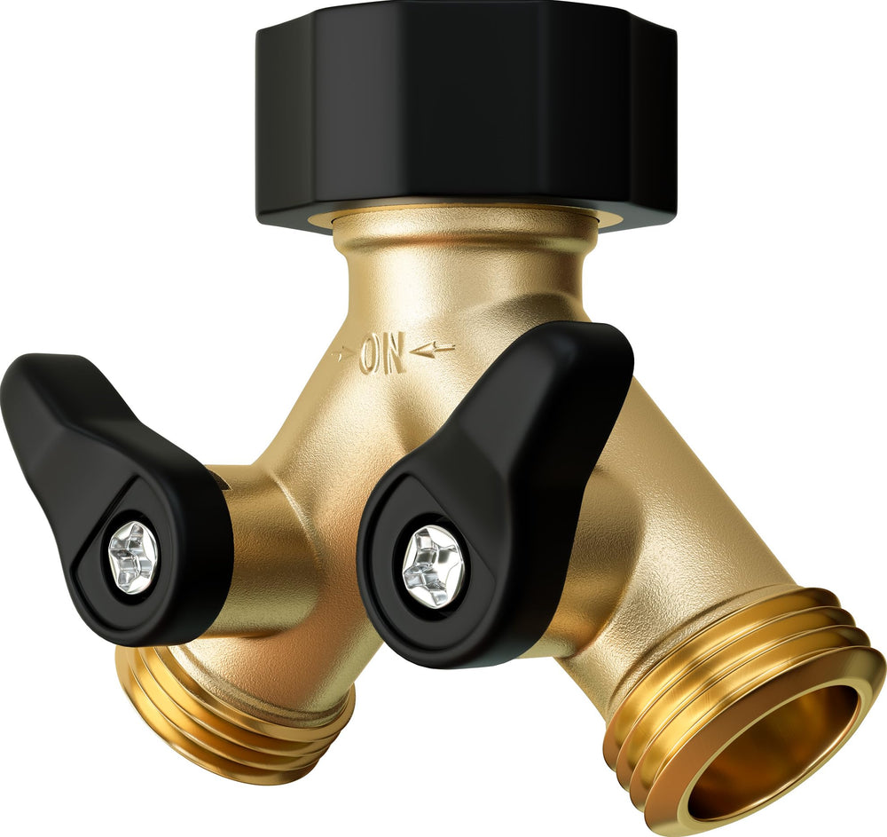 DBR Tech front view showing sturdy brass body and dual outlets for versatile use
