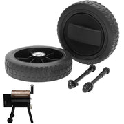 DcYourHome front wheel mounted on Traeger grill for improved mobility