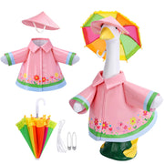 DECOHS front view of pink raincoat on lawn goose showing charming curb appeal