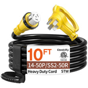 Deeklify front NEMA14-50P connector showing secure fit and reliable power
