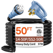 Deeklify front view showing connector and cord for secure 50A transfer