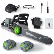 DEHANTOOLS front view of 16-inch chainsaw showing compact design and maneuverability