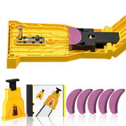 Dekvoraq front view of chainsaw sharpener showing compact design and easy setup