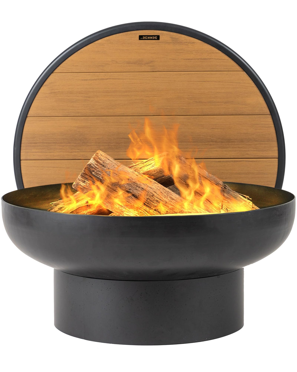 DENKOE front view of iron fire pit table, durable outdoor centerpiece