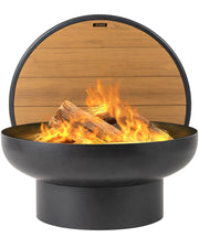 DENKOE front view of iron fire pit table, durable outdoor centerpiece